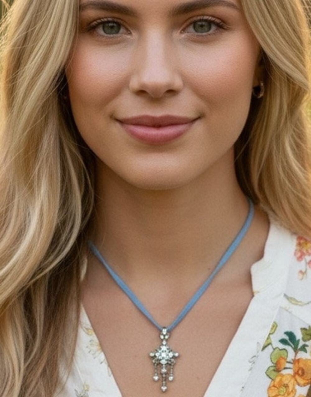 Handmade Powder Blue and Silver Pendant Necklace